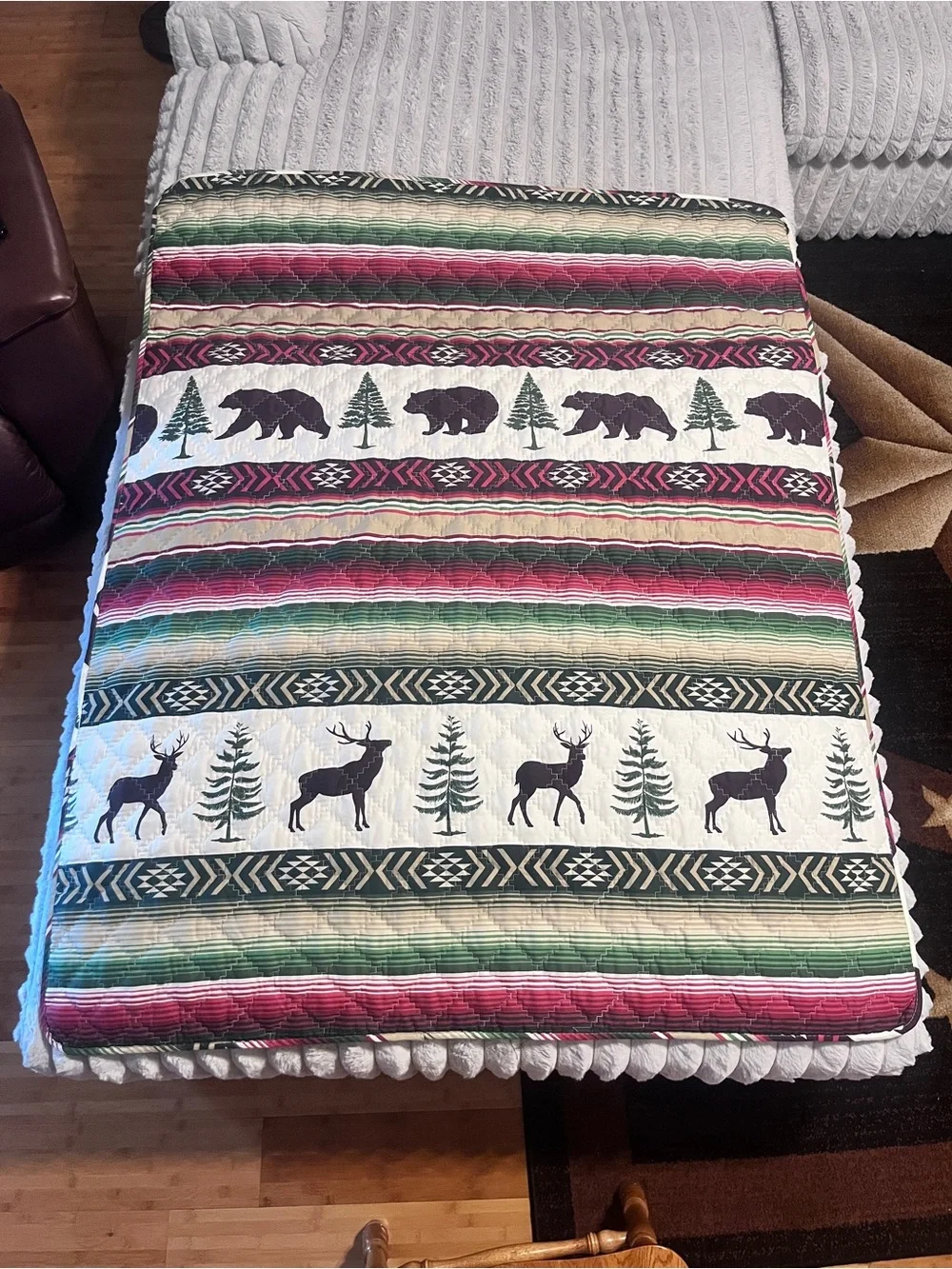 Rustic Lodge Bear and Deer Quilted Throw Blanket (50